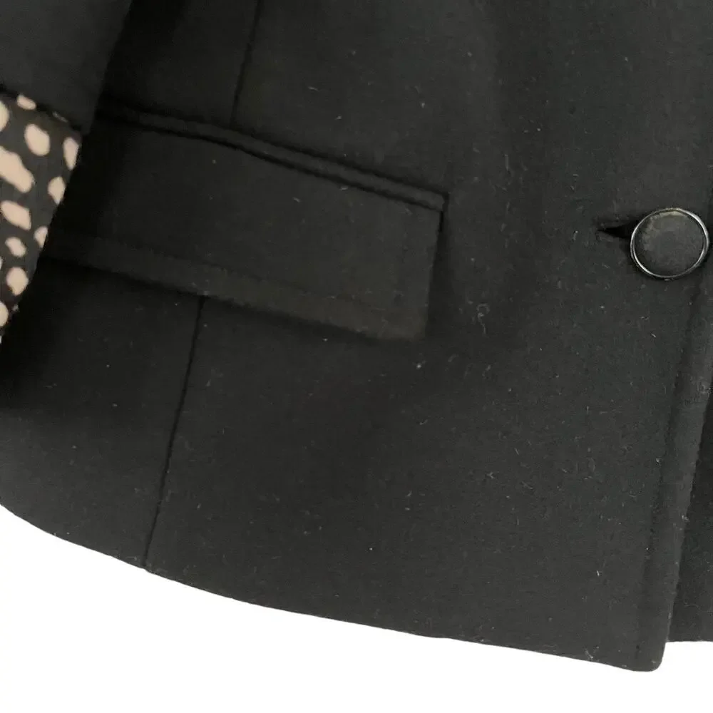Tory Burch Peggy Calf Half Trimmed Wool Blend Jacket Black Women's Size 12